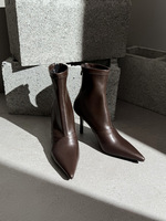 Nouvelles bottines fines à talons fins en cuir de vachette avec doublure en peau de mouton, fermeture éclair, bout pointu, pour l'automne et l'hiver