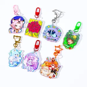 Customized Printing Logo Wholesale Cheap OEM Plastic Acrylic Hologram Charms Eco Friendly Anime Keychain With Your Design