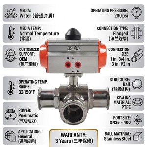 Wye Sanitary Stainless Steel 304 Three-way <b>Tri</b> <b>Clamp</b> Ball Double-acting Food Grade 650 Psi Operating Sanitary - Product Image 5