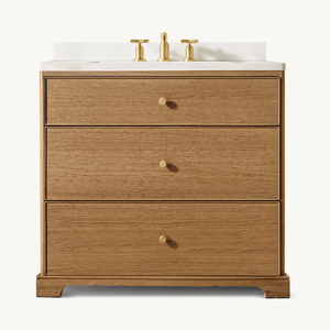 Conjuntos de muebles de baño de lujo Tocador de baño individual de estilo americano Lavabo individual de madera de roble - Product Image 3