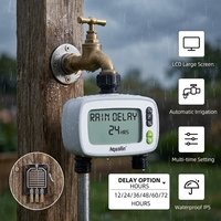 Aqualin Rain Sensor Water Timer 2 Outlet Digital Irrigation Timer dengan Penundaan Hujan 12-72 Jam Timer Taman