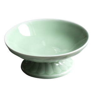 Assiette à fruits en céramique de style chinois en forme de lotus, plat à dessert et à collation sur pied, en porcelaine unie, idéale pour les cadeaux - Product Image 5