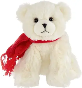 सुपर नरम Kawaii उच्च गुणवत्ता क्रिसमस ध्रुवीय भालू सजावट नरम सफेद ध्रुवीय भालू के साथ लाल दुपट्टा क्रिसमस सजावट