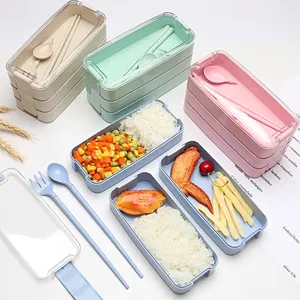 Hot Sell Wheat Straw Stackable 3 Layer Lunch Box Eco-Friendly Bento Box