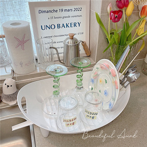 Oval <b>Plastic</b> Dish Rack With Handle And <b>Tray</b> For Kitchen Storage L Size Draining Rack - Product Image 1