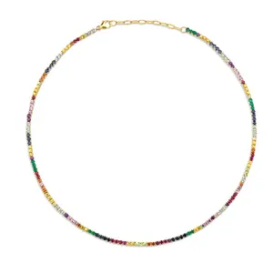 Custom fashion rainbow pave cz diamond short choker necklace perfect rainbow colorful tennis necklace for women