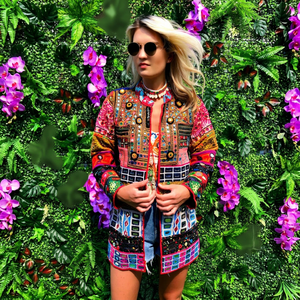 Hand Embroidered Patchwork Ethnic Jacket Women's Short Cotton Bohemian Style Turn-<b>down</b> Collar Full Sleeve Summer Wear - Product Image 1