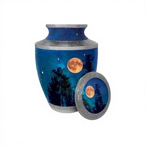 Urne de crémation en aluminium pour cendres Grande urne faite à la main pour hommes adultes abordable avec un élégant ciel étoilé dans une urne design en pin - Product Image 1
