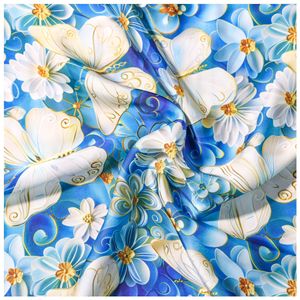 Tissu brodé Chuanghui, impression numérique par transfert, 137*70, motif floral bleu personnalisé - Product Image 1
