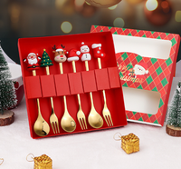 Coffret Cadeau de Noël Thème Dessin Animé – Cuillère et Fourchette en Acier Inoxydable Mignonnes pour le Café – Vente en Gros Transfrontalière – Idéal pour les Fêtes de Noël