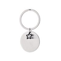 Porte-clés rond en acier inoxydable Ywyougang avec breloque étoile, étiquette vierge personnalisable à graver, pour cadeau, vente en gros