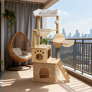 Árbol para Gatos Minimalista de Madera Ecológico con Estructura para Trepar, Rascador y Casa para Gatos - Cartón para Todas las Estaciones - Product Image 1