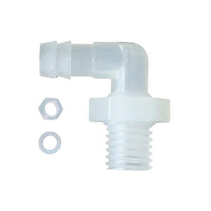 Conector de Plástico con Rosca Externa de 8-M8, Codo Pagoda y Tuerca, Juego Completo con Arandela para Mangueras de Fontanería - Product Image 1