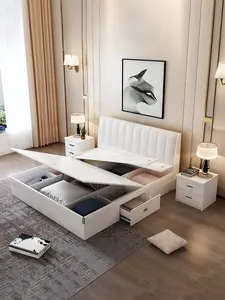 Haupt schlafzimmer möbel moderner weißer Holzbett rahmen mit Stauraum
