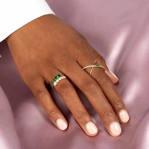 Mode de luxe en argent Sterling 925 plaqué or bijoux <span class=keywords><strong>vert</strong></span> bleu zircon cubique ouvert taille réglable bagues pour les femmes - Product Image 5