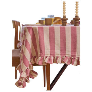 Mantel redondo hecho a mano de lujo de lino a rayas blancas con volantes, decoración de mesa de cocina ecológica minimalista moderna - Product Image 4