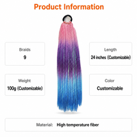 Extension de queue de cheval ombrée scintillante de 24 pouces, 100g, avec élastique, pour queue de cheval DIY colorée et étincelante