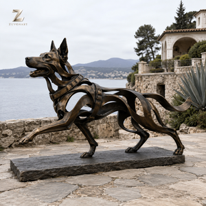 Statue de chien K9 grandeur nature en bronze, sculpture de berger <span class=keywords><strong>allemand</strong></span> moulée à la main avec harnais pour la décoration de parcs, villas et cours. - Product Image 5