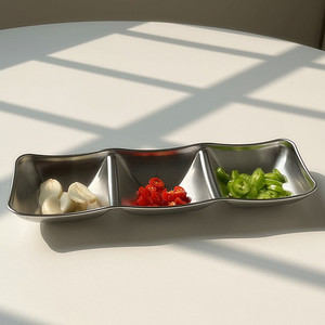 304 acier inoxydable Sauce plat or Style coréen soucoupe plat marmite assaisonnement assiette Sauce plat Barbecue vaisselle 2 et 3 grilles - Product Image 3