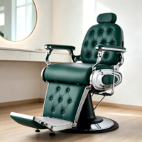 Fauteuil de Barbier Rétro Vert, Dossier Capitonnée Boutonné, Base Robuste sur Pied et Conception à Repose-Pieds Séparés