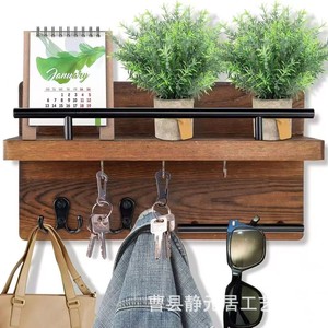 Porte-clés mural en bois avec étagère pour l'entrée, organisateur de rangement pour courrier et lunettes - Product Image 3
