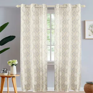 Stock lot wholesale price geometric printed faux silk living room curtain