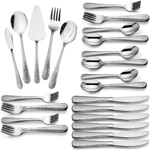 Rắn 65 cái Flatware với utenil phục vụ mảnh vuông hiện đại dòng thiết kế muỗng ngã ba thép không gỉ búa thiết lập dao kéo - Product Image 2