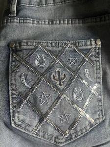 Vaqueros acampanados de tiro medio con bordado de estrella y bolsillo, estilo <span class=keywords><strong>vaquero</strong></span> casual, desgastados, de mezclilla del Suroeste - Product Image 5
