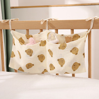 Sac de rangement pour bébé à double couche en tissu de coton avec deux poches, imprimé ours, sac suspendu pour poussette, sac suspendu pour biberon