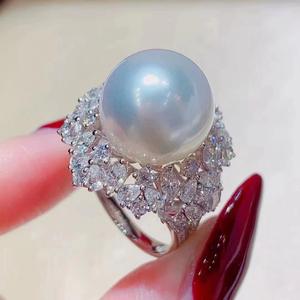 Bague luxueuse en perle naturelle de 13 à 14 mm en argent pur, design à clapet impeccable, style luxe léger, coffret cadeau - Product Image 4