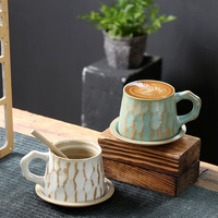 Ensemble de tasses à café en céramique rétro japonaise, service à thé en céramique grossière avec tasses et assiettes, adapté à l'utilisation dans les restaurants et les cafés