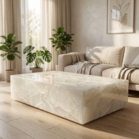 Table basse de style nordique minimaliste en pierre naturelle, table basse en onyx blanc de luxe, cube, socle, pour salon