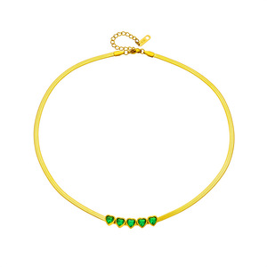 European American Fashion Heart Shape Green Stone Snake Chain Necklace Gold Zinc Alloy Gift Jewelry - Product Image 5