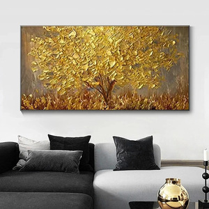 Pintura al Óleo Abstracta <span class=keywords><strong>de</strong></span> Árbol Dorado en 3D, 100% Pintada a Mano, con Paleta Grande y Técnica <span class=keywords><strong>de</strong></span> Espátula, sobre Lienzo - Product Image 4