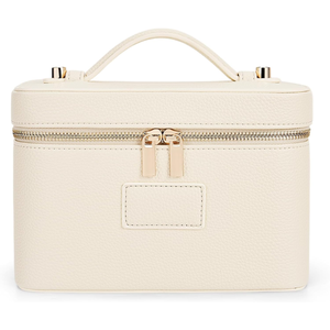 Elegant PU Cosmetic Case Large Zipper Closure Soft Handle Portable Multi-Function <b>Travel</b> <b>Makeup</b> <b>Bag</b> Minimalist Style - Product Image 1