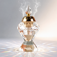 Brûleur d'encens en cristal K9 à facettes diamantées, couvercle creux en forme de lune dorée, support d'aromathérapie zen de luxe, fait main, écologique, décoration d'intérieur