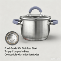 Ensemble de casseroles en acier inoxydable de qualité supérieure, robustes, écologiques, compatibles avec le four et la lave-vaisselle, avec couvercles en verre, pour cuisinières à induction et à gaz