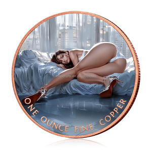 Pièce de monnaie ronde en cuivre pur 999 de 1 OZ, motif 'Metal Craft Beautiful Women Naughty', avec impression couleur, pièce massive, en stock - Product Image 1