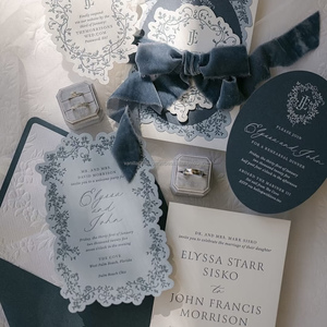Juego de Tarjetas de Invitación de Boda con Diseño Floral Elegante, Impresión en Papel de Algodón, Detalles en Relieve con Lámina Caliente, Logotipo Personalizado - Product Image 2