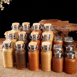 Handmade Bamboo Rattan Woven Stainless Steel Insulated <b>Flask</b> With Lid Thermal 12-24 Hours Travel Water <b>Bottle</b> For All - Product Image 1