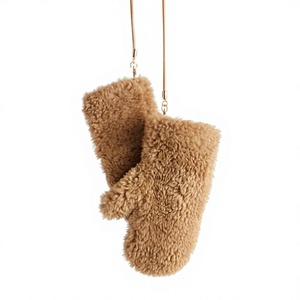 Warm Winter Solid Color Faux Fur Lined <b>Mittens</b> <b>Gloves</b> Plain Style Wrist Length Acrylic Cotton Material Daily Use - Product Image 2