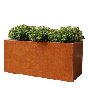 Pot de fleurs rectangulaire en acier Corten de 2 mm d'épaisseur, style nordique, finition sculptée à la main, écologique, résistant à la chaleur pour jardin et pépinière - Product Image 1
