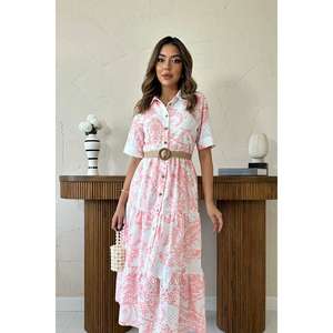 Robe rose brodée pour femme avec manches lacées, motif floral translucide, longueur genou, taille XS, idéale pour les occasions de jour - Vente en gros - Product Image 3