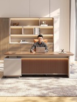 Bureau de direction rectangulaire moderne et luxueux avec armoire de rangement, finition Chevron en grain de bois, bureau de PDG
