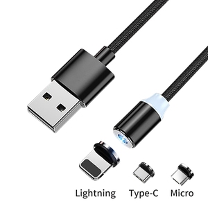 3 en <span class=keywords><strong>1</strong></span> USB magnético de <span class=keywords><strong>1</strong></span> M o 2M <span class=keywords><strong>Cable</strong></span> de carga USB de teléfono para iOS micro tipo C de Nylon del cargador del teléfono celular - Product Image 2