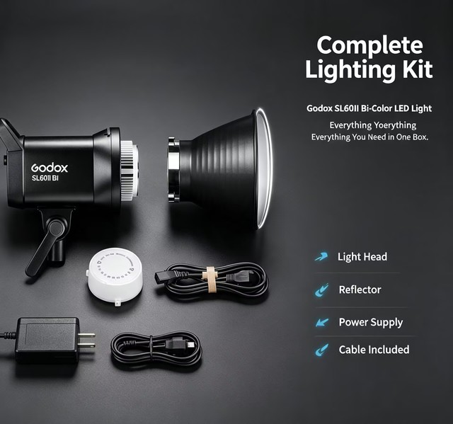 Godox SL60II Bi 70W COB LED Light 2800-6500K Bi Color TLCI97+11 FX Bowens Mount Switch Control for Photography & Studio Use
