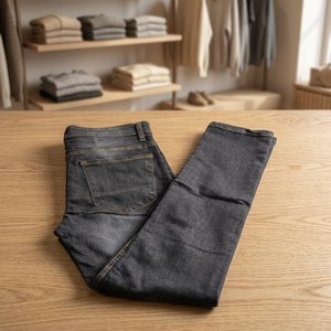 Jean en denim délavé gris foncé taille mi-haute, style Y2K Hip Hop, coupe droite, tricoté, coupe ample, décoré de rivets - Product Image 2