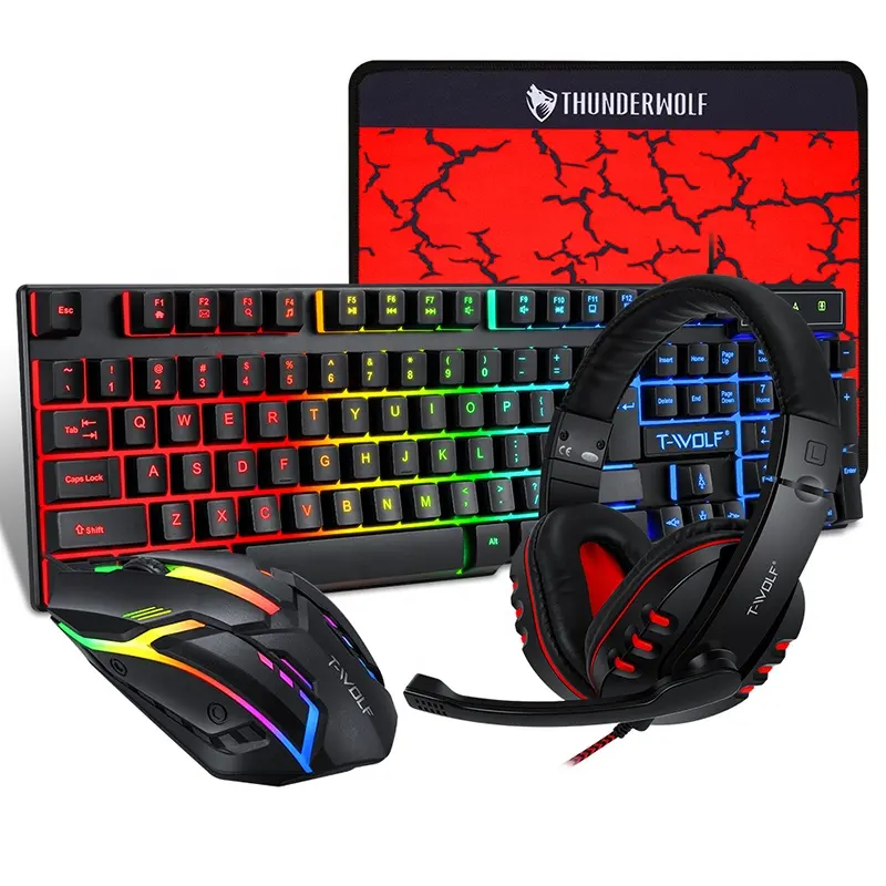 4 in 1 Combo Computer and Mobile Pad Tecladosp PC Gamer Set Backlit LED Professional Gaming Keyboard Mouse and Headset Combo