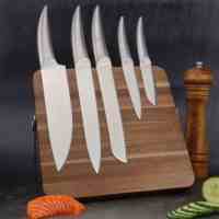 Ensemble de couteaux de cuisine en acier inoxydable Tc Kitchenware, 5 pièces, comprenant un couteau de chef, un couteau à trancher, un couteau utilitaire avec manche ergonomique