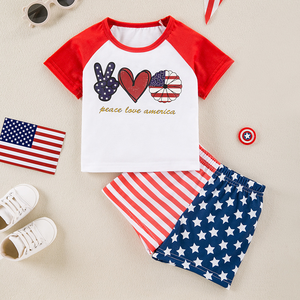 Jour de l'Indépendance bébé vêtements ensembles imprimé infantile t-shirt Shorts 2 pièces à manches courtes bébé garçon vêtements ensemble 6-36 <span class=keywords><strong>mois</strong></span> - Product Image 6